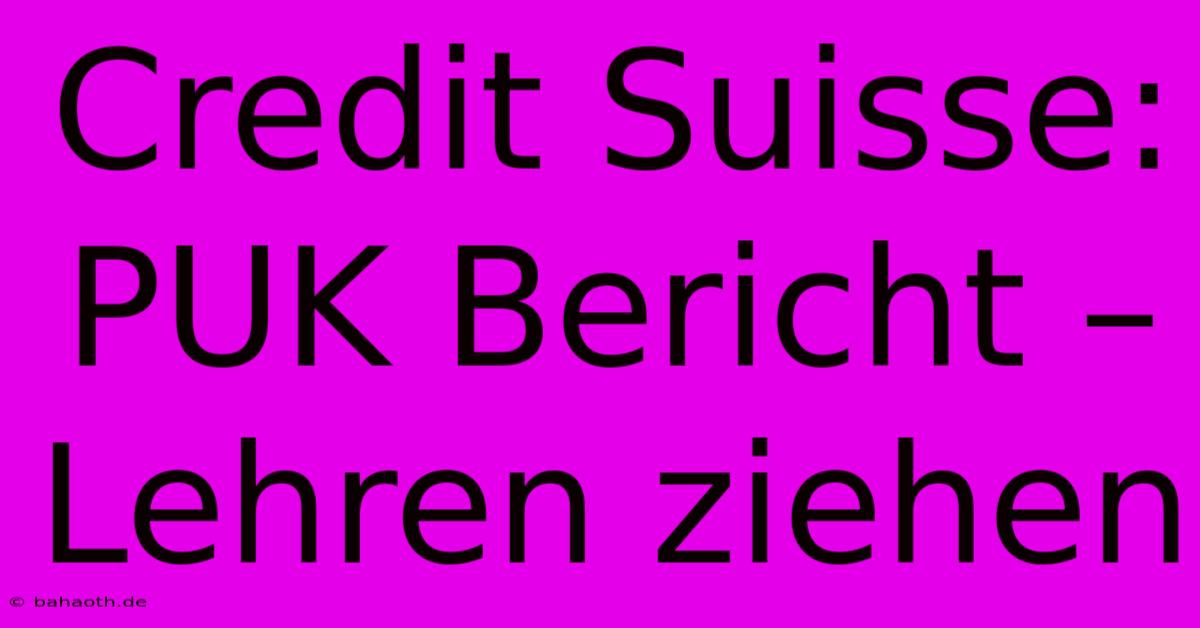 Credit Suisse:  PUK Bericht – Lehren Ziehen