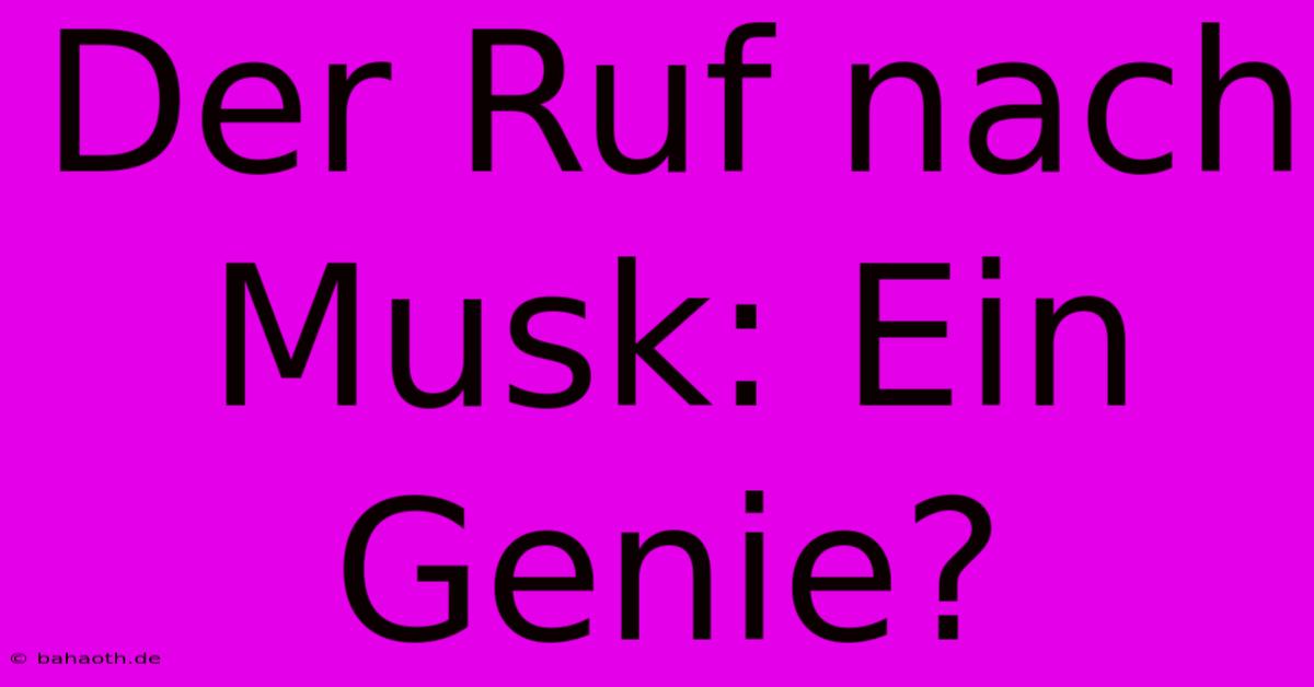 Der Ruf Nach Musk: Ein Genie?