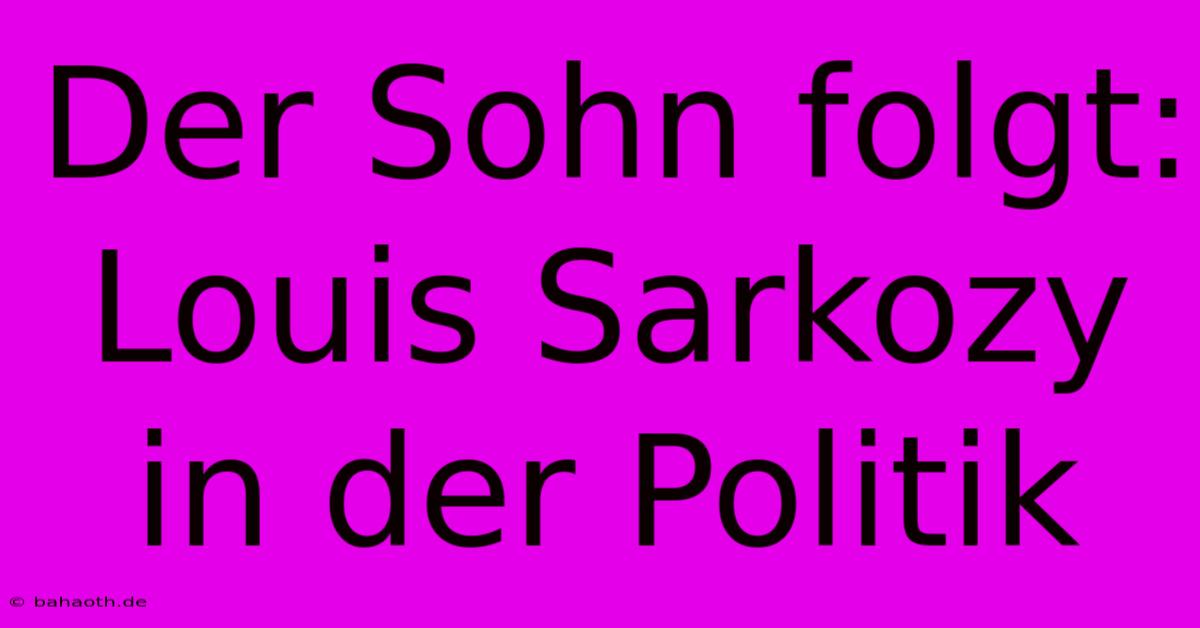 Der Sohn Folgt: Louis Sarkozy In Der Politik