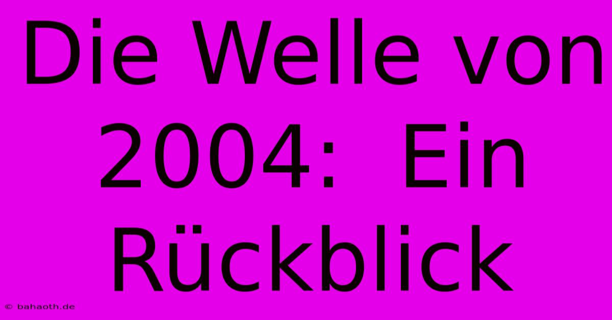 Die Welle Von 2004:  Ein Rückblick