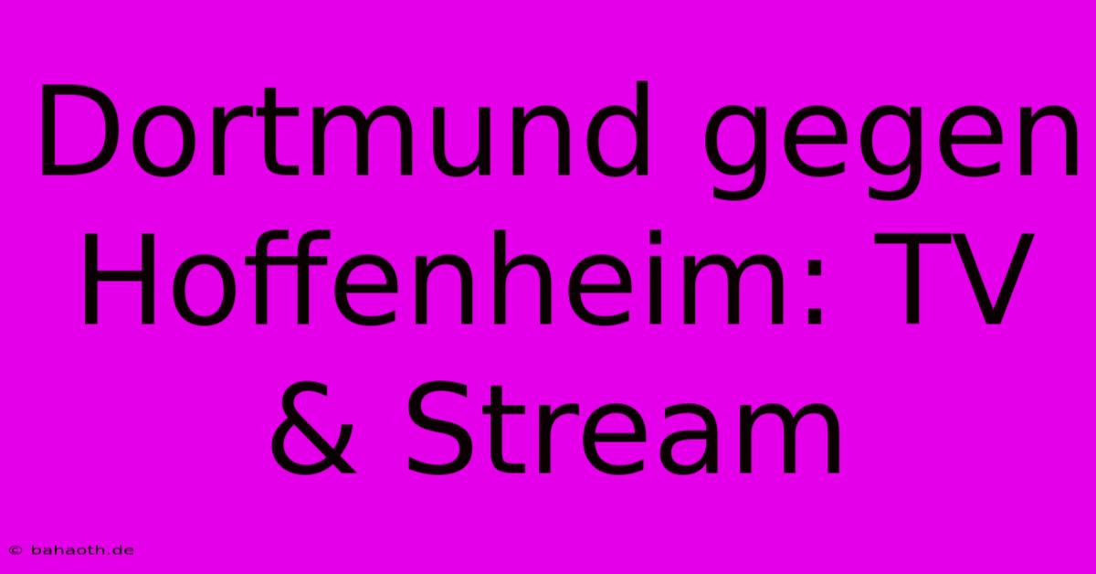 Dortmund Gegen Hoffenheim: TV & Stream