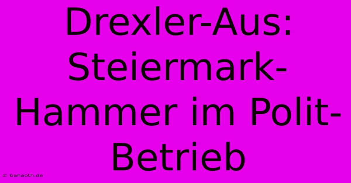 Drexler-Aus: Steiermark-Hammer Im Polit-Betrieb