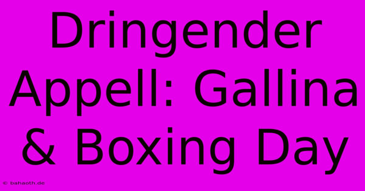 Dringender Appell: Gallina & Boxing Day