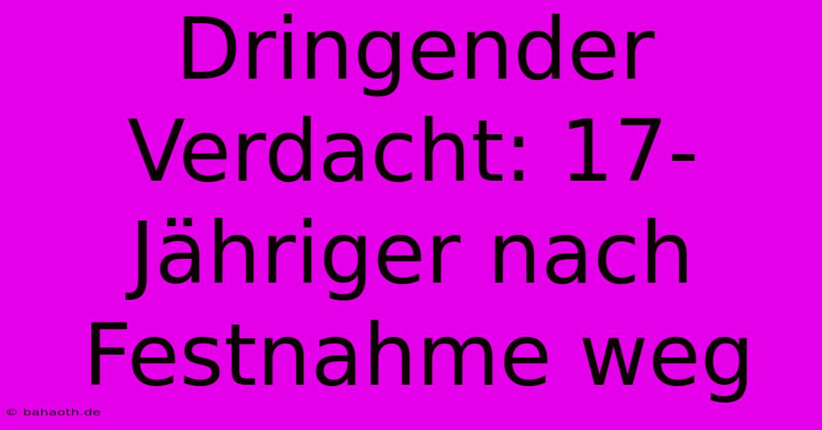 Dringender Verdacht: 17-Jähriger Nach Festnahme Weg