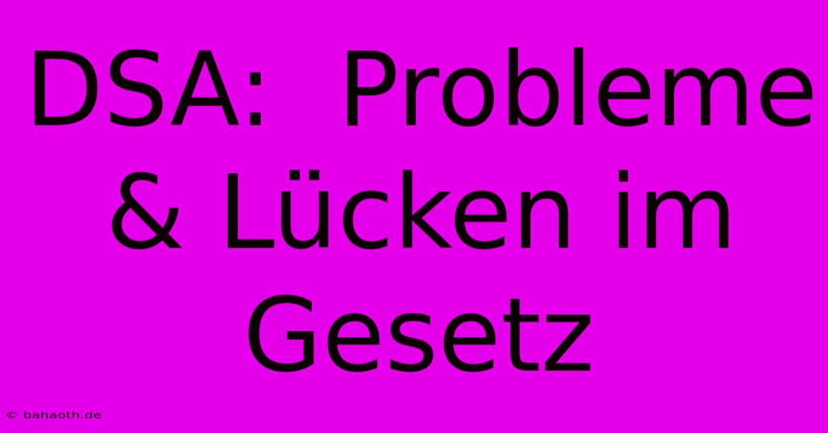 DSA:  Probleme & Lücken Im Gesetz