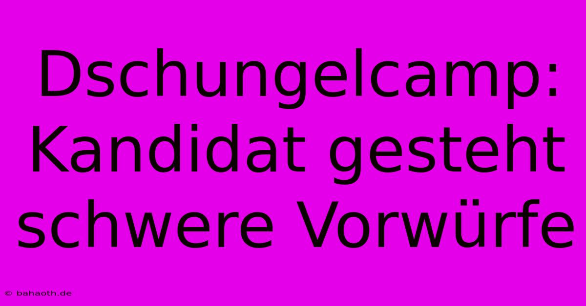 Dschungelcamp: Kandidat Gesteht Schwere Vorwürfe