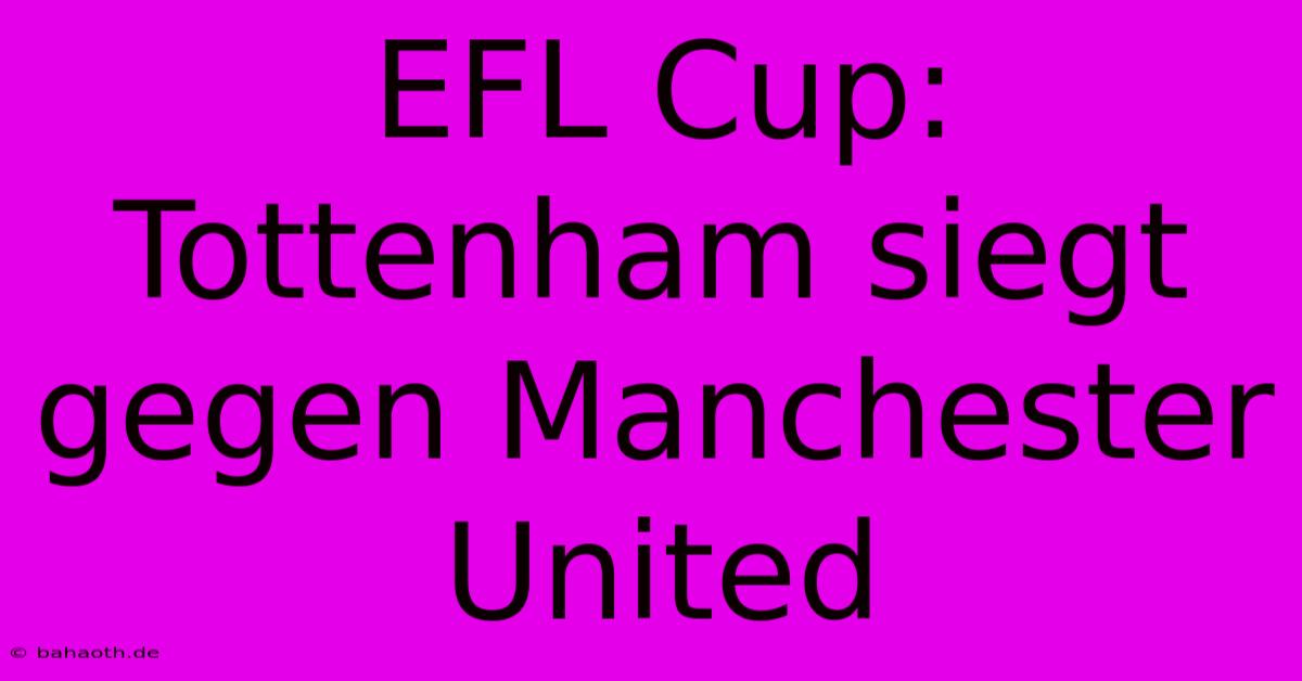 EFL Cup: Tottenham Siegt Gegen Manchester United