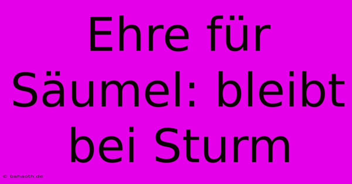 Ehre Für Säumel: Bleibt Bei Sturm