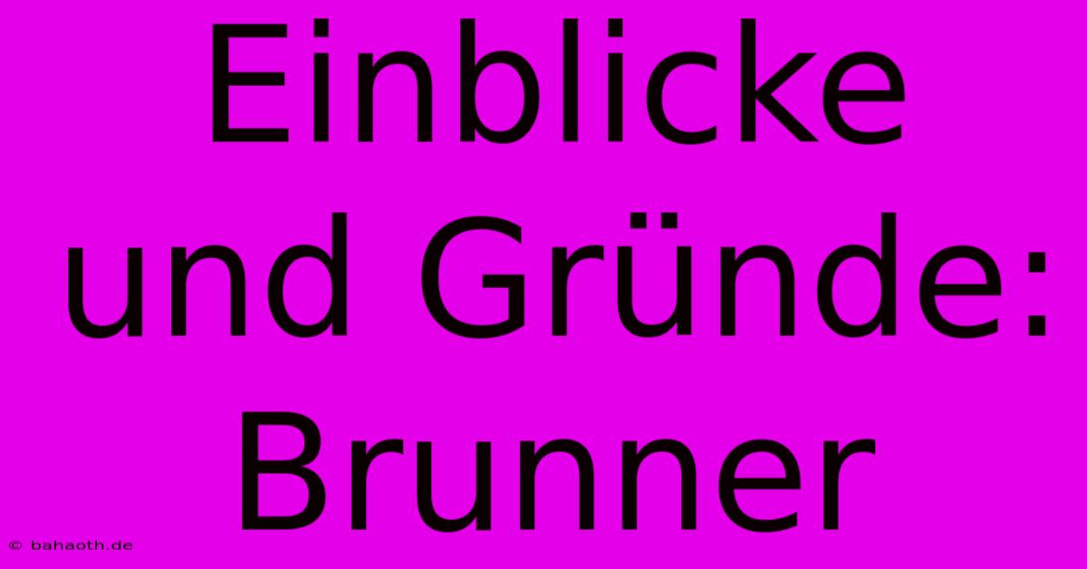 Einblicke Und Gründe: Brunner