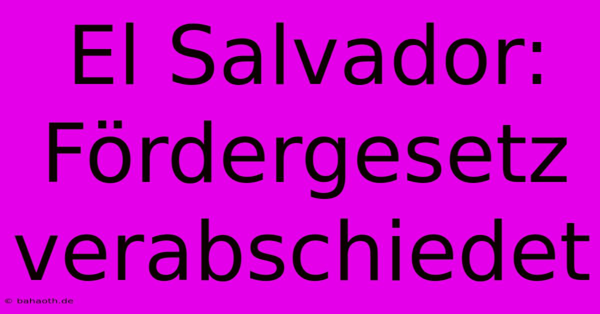 El Salvador:  Fördergesetz Verabschiedet