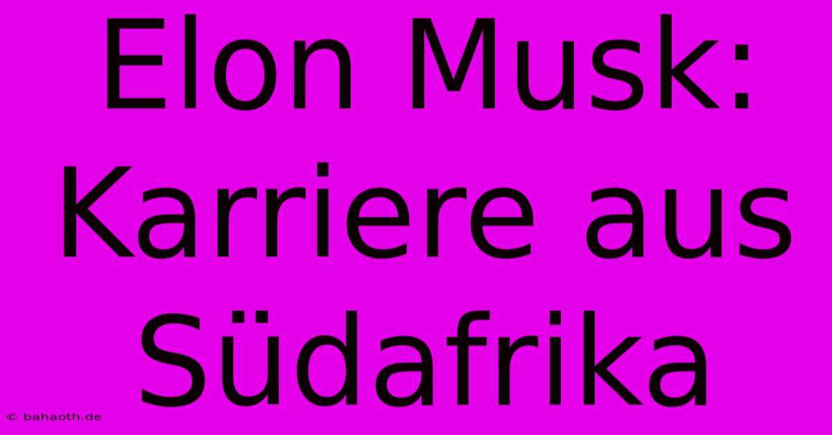 Elon Musk: Karriere Aus Südafrika