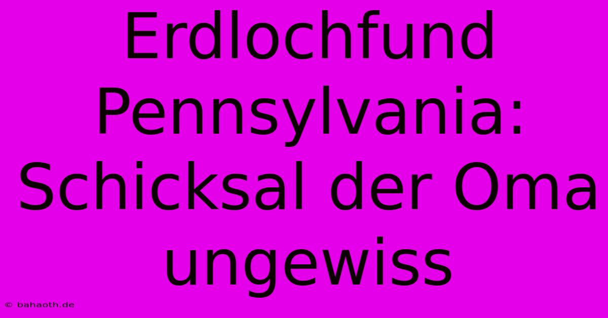 Erdlochfund Pennsylvania: Schicksal Der Oma Ungewiss