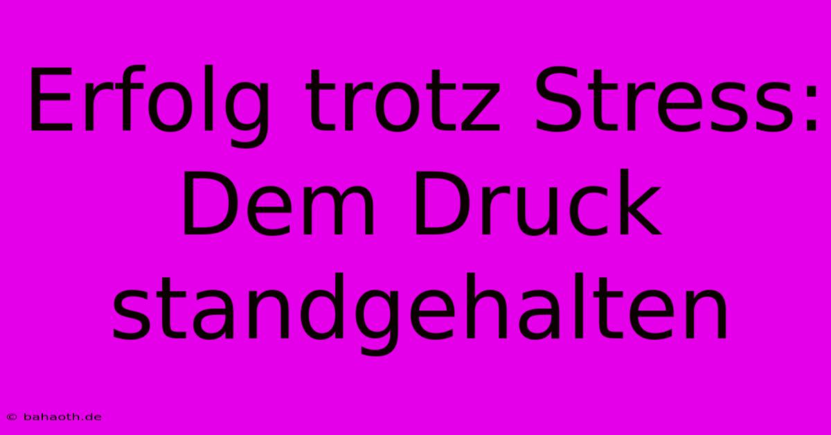 Erfolg Trotz Stress: Dem Druck Standgehalten