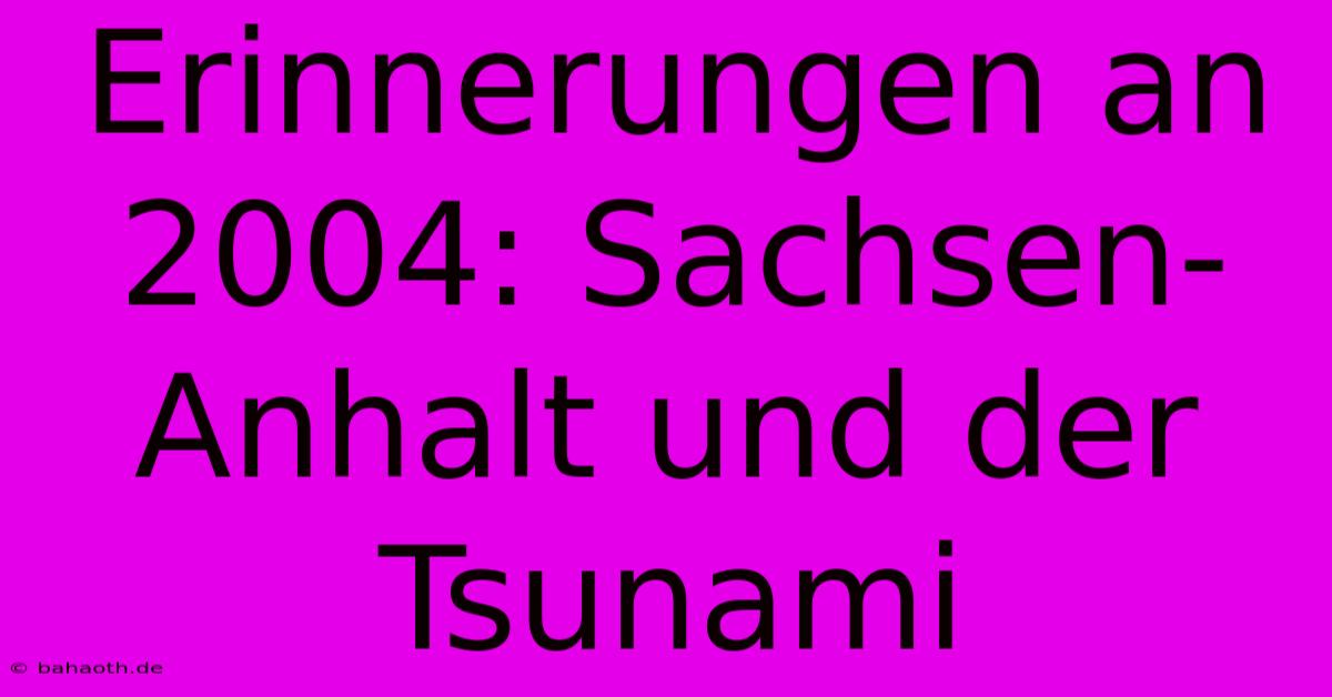 Erinnerungen An 2004: Sachsen-Anhalt Und Der Tsunami