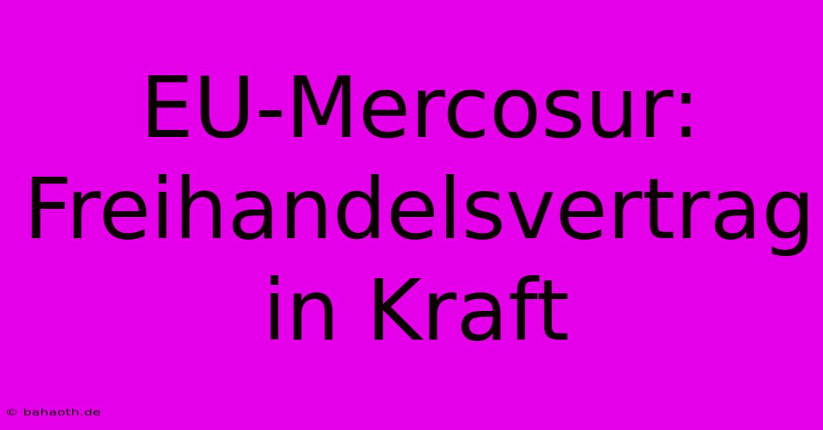 EU-Mercosur:  Freihandelsvertrag In Kraft