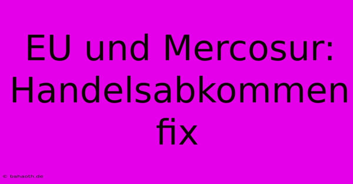 EU Und Mercosur: Handelsabkommen Fix