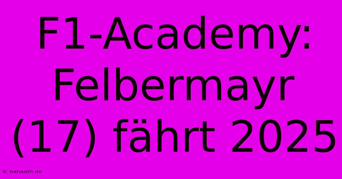 F1-Academy: Felbermayr (17) Fährt 2025