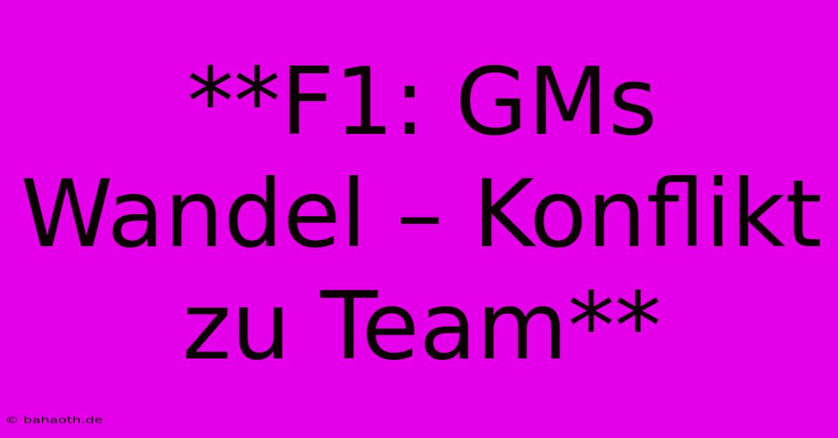 **F1: GMs Wandel – Konflikt Zu Team**