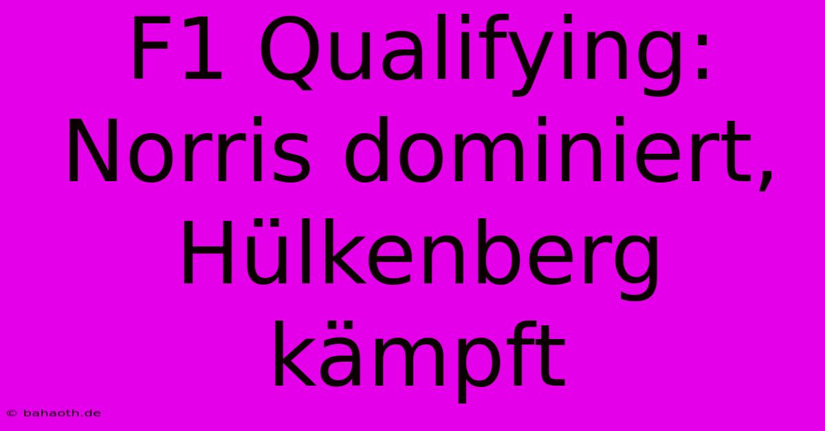 F1 Qualifying: Norris Dominiert, Hülkenberg Kämpft