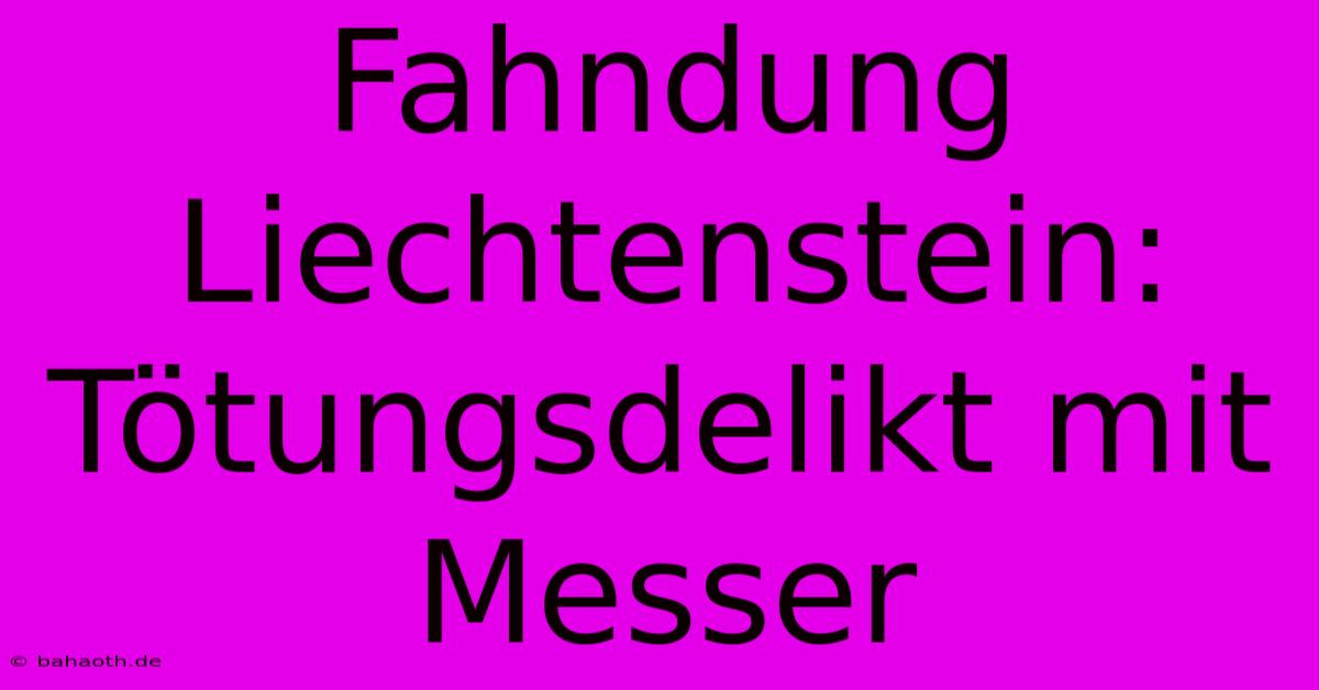 Fahndung Liechtenstein: Tötungsdelikt Mit Messer