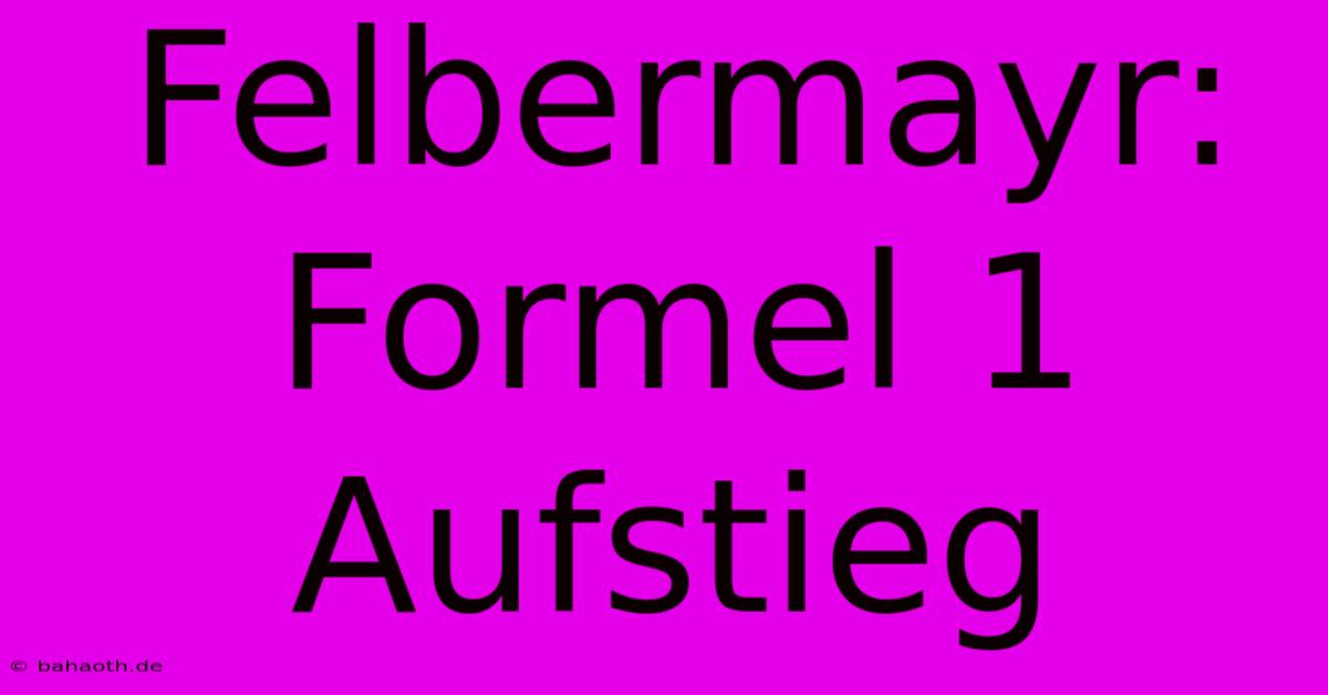 Felbermayr:  Formel 1 Aufstieg