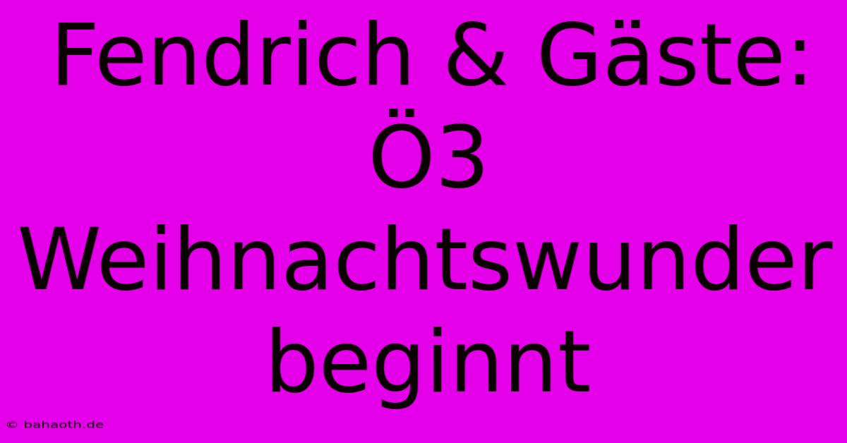 Fendrich & Gäste: Ö3 Weihnachtswunder Beginnt