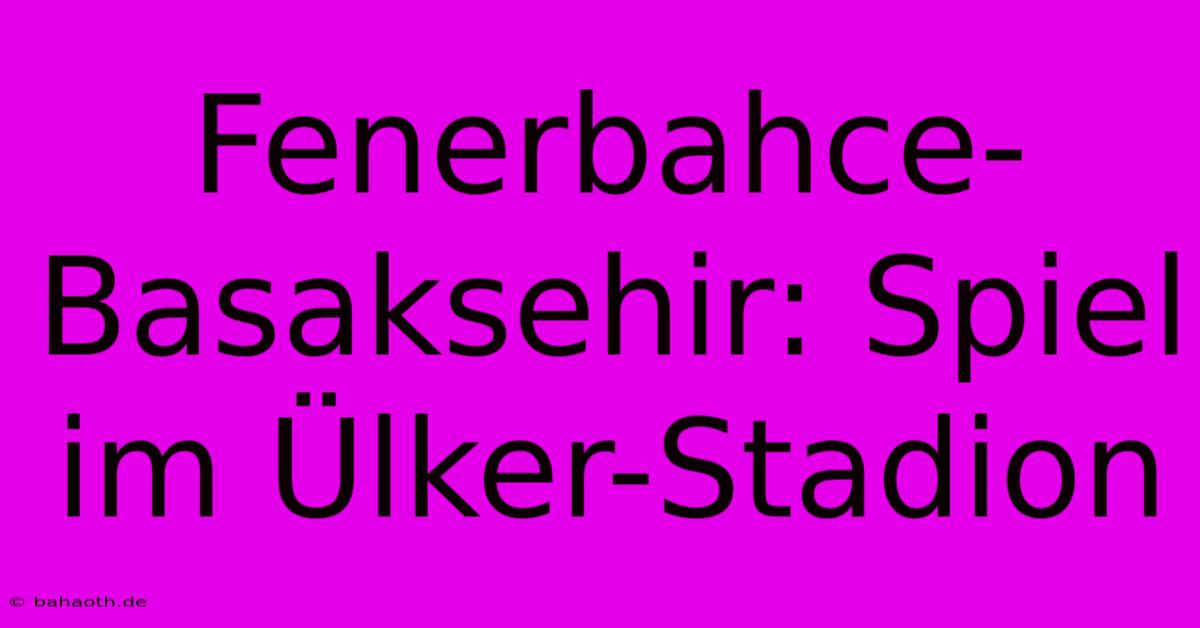 Fenerbahce-Basaksehir: Spiel Im Ülker-Stadion