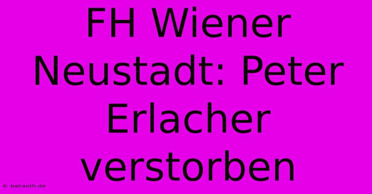 FH Wiener Neustadt: Peter Erlacher Verstorben