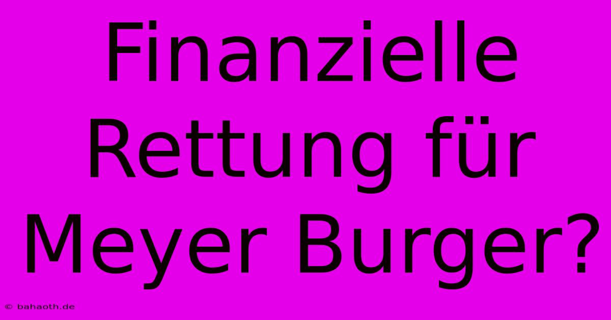 Finanzielle Rettung Für Meyer Burger?