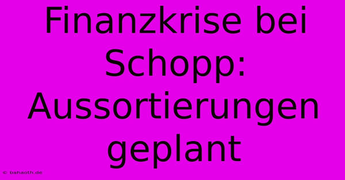 Finanzkrise Bei Schopp:  Aussortierungen Geplant