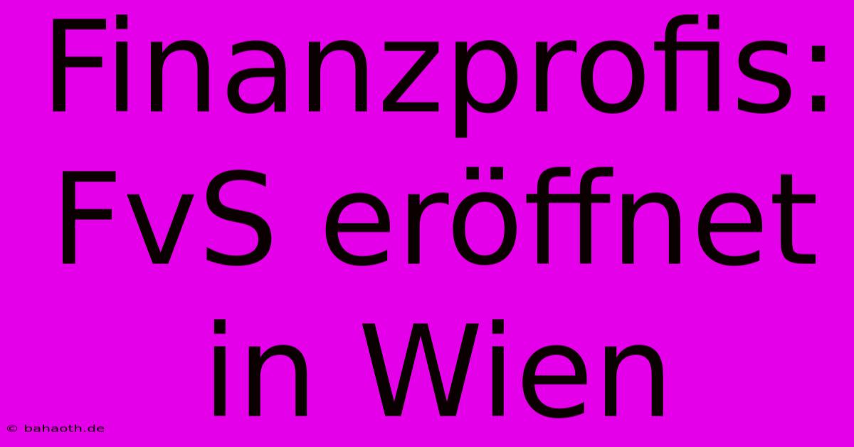 Finanzprofis: FvS Eröffnet In Wien