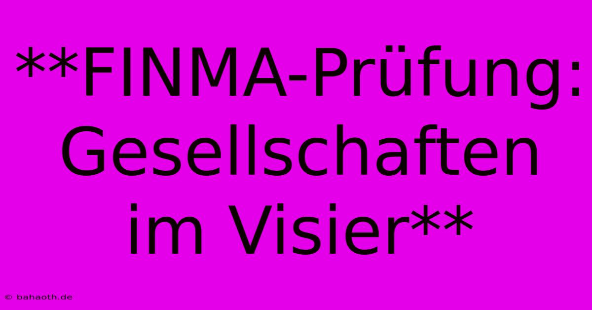 **FINMA-Prüfung: Gesellschaften Im Visier**