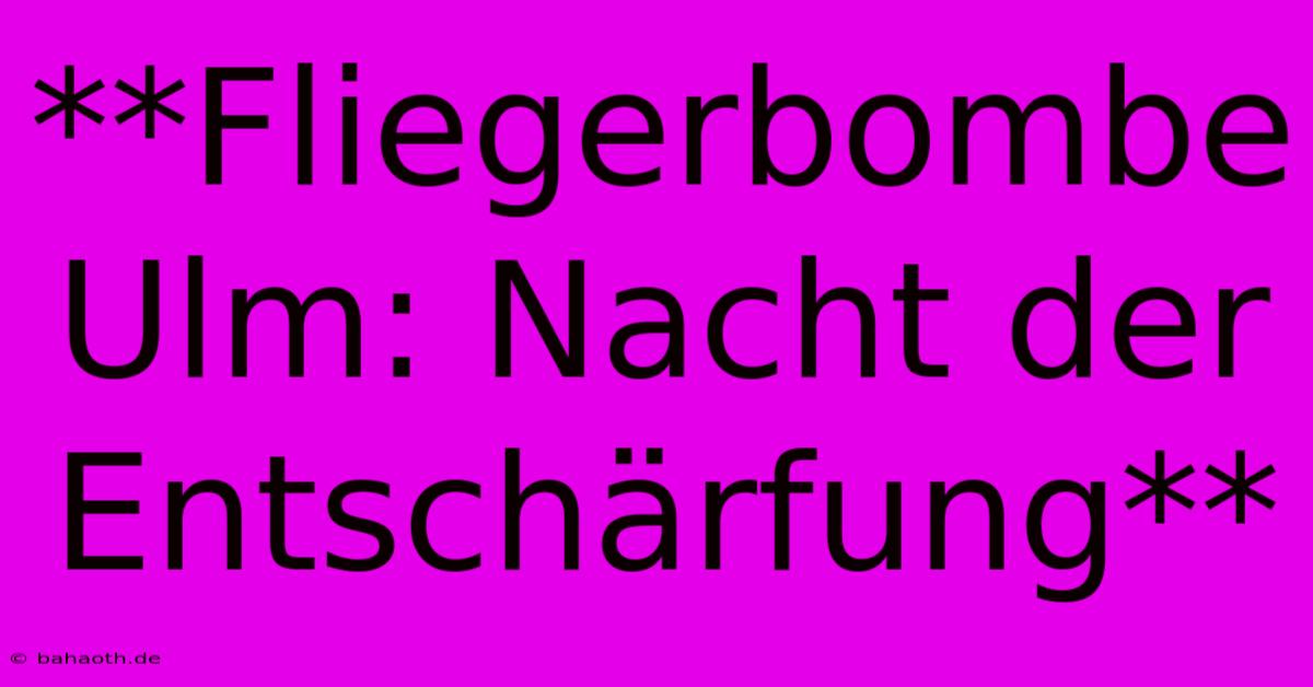 **Fliegerbombe Ulm: Nacht Der Entschärfung**