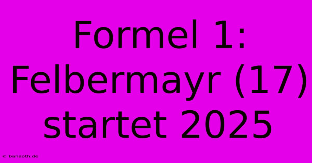 Formel 1: Felbermayr (17) Startet 2025