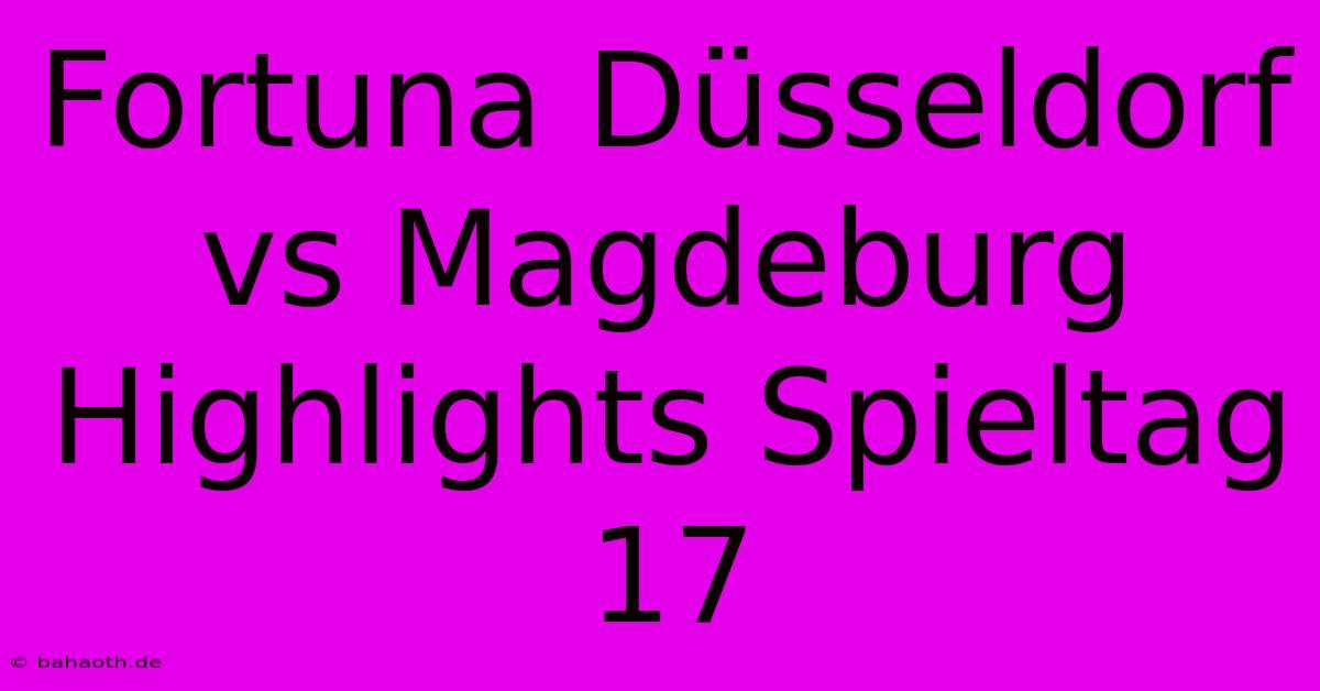 Fortuna Düsseldorf Vs Magdeburg Highlights Spieltag 17