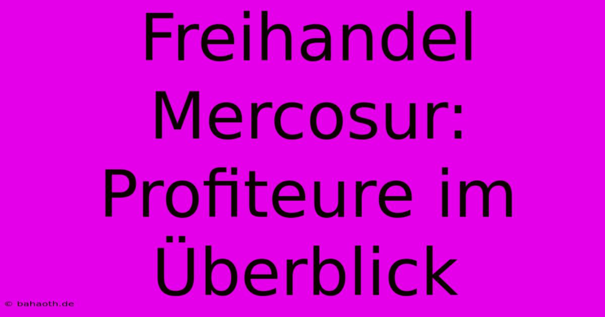 Freihandel Mercosur: Profiteure Im Überblick