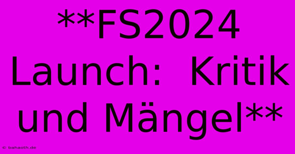 **FS2024 Launch:  Kritik Und Mängel**