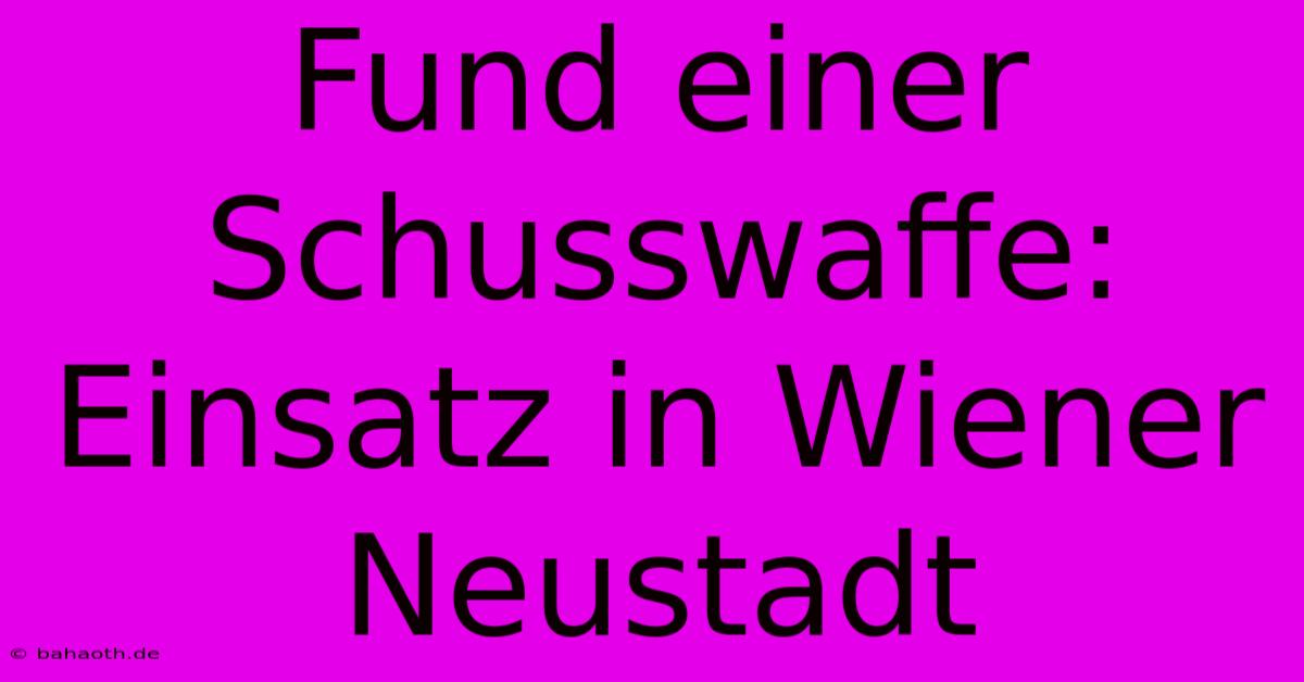 Fund Einer Schusswaffe: Einsatz In Wiener Neustadt