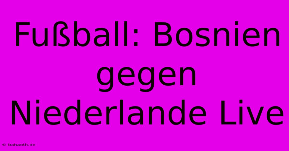 Fußball: Bosnien Gegen Niederlande Live