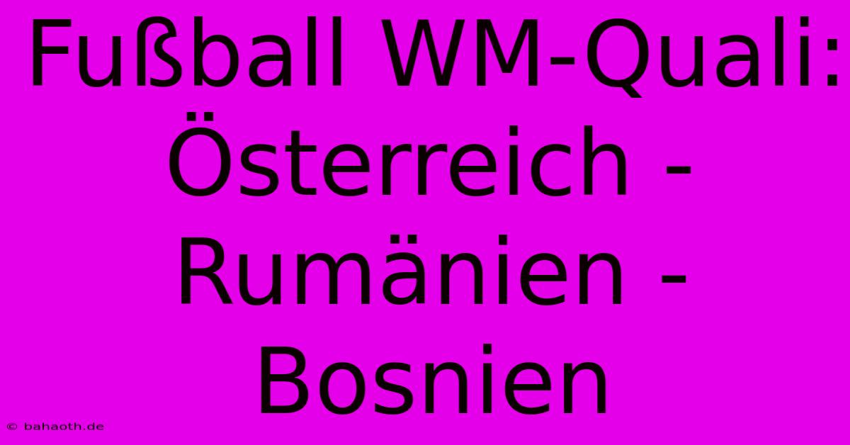 Fußball WM-Quali: Österreich - Rumänien - Bosnien