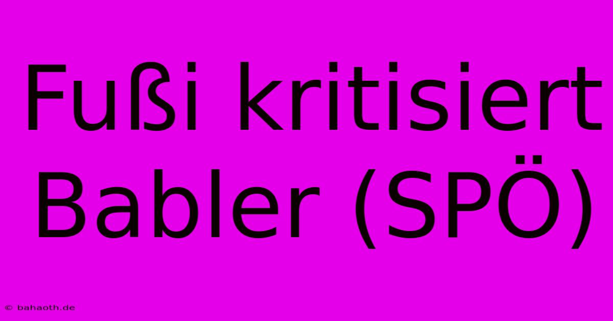 Fußi Kritisiert Babler (SPÖ)