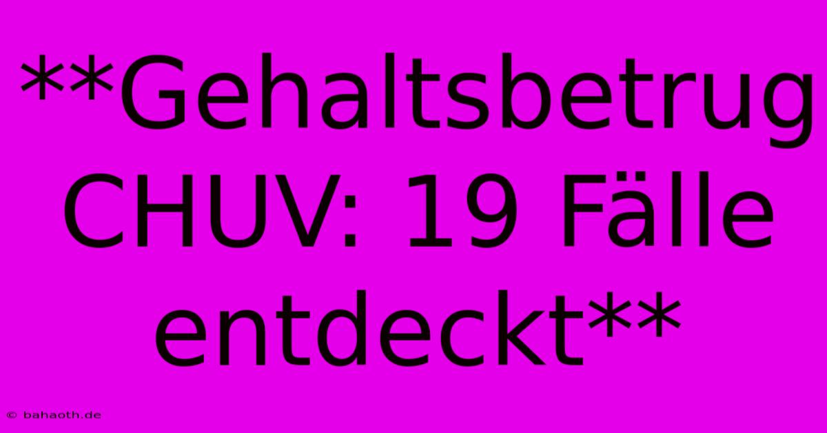 **Gehaltsbetrug CHUV: 19 Fälle Entdeckt**