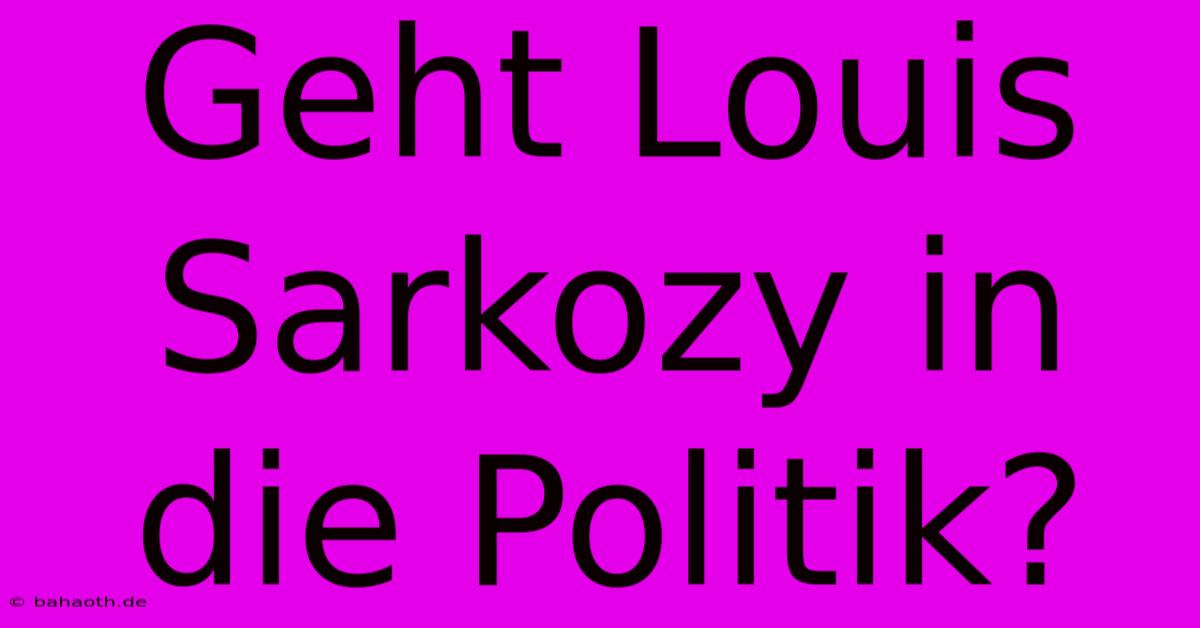 Geht Louis Sarkozy In Die Politik?