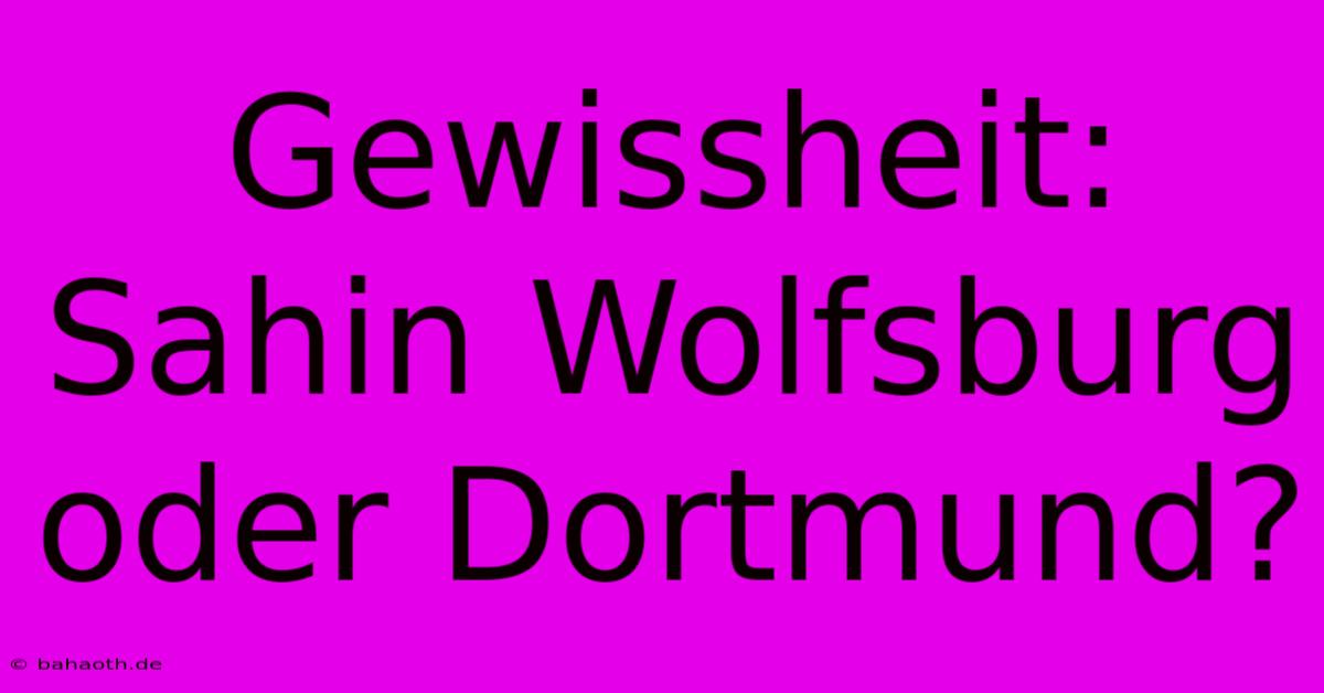 Gewissheit: Sahin Wolfsburg Oder Dortmund?