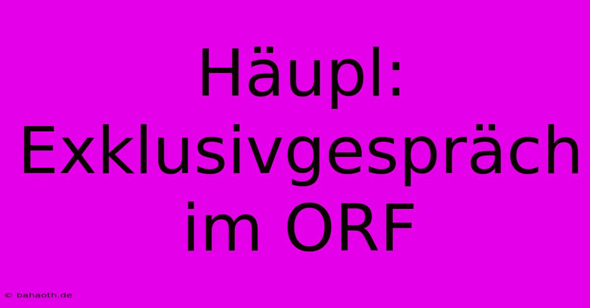 Häupl:  Exklusivgespräch Im ORF