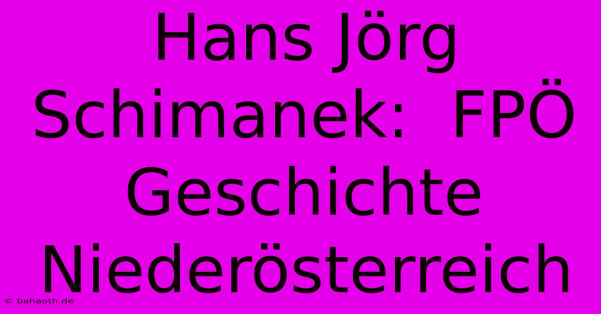 Hans Jörg Schimanek:  FPÖ Geschichte Niederösterreich