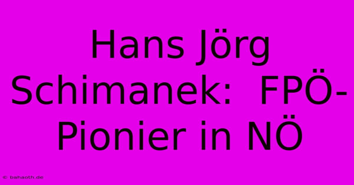 Hans Jörg Schimanek:  FPÖ-Pionier In NÖ