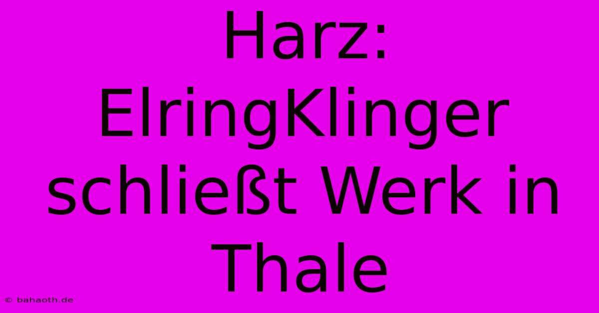 Harz: ElringKlinger Schließt Werk In Thale