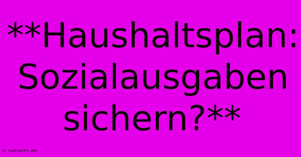 **Haushaltsplan:  Sozialausgaben Sichern?**