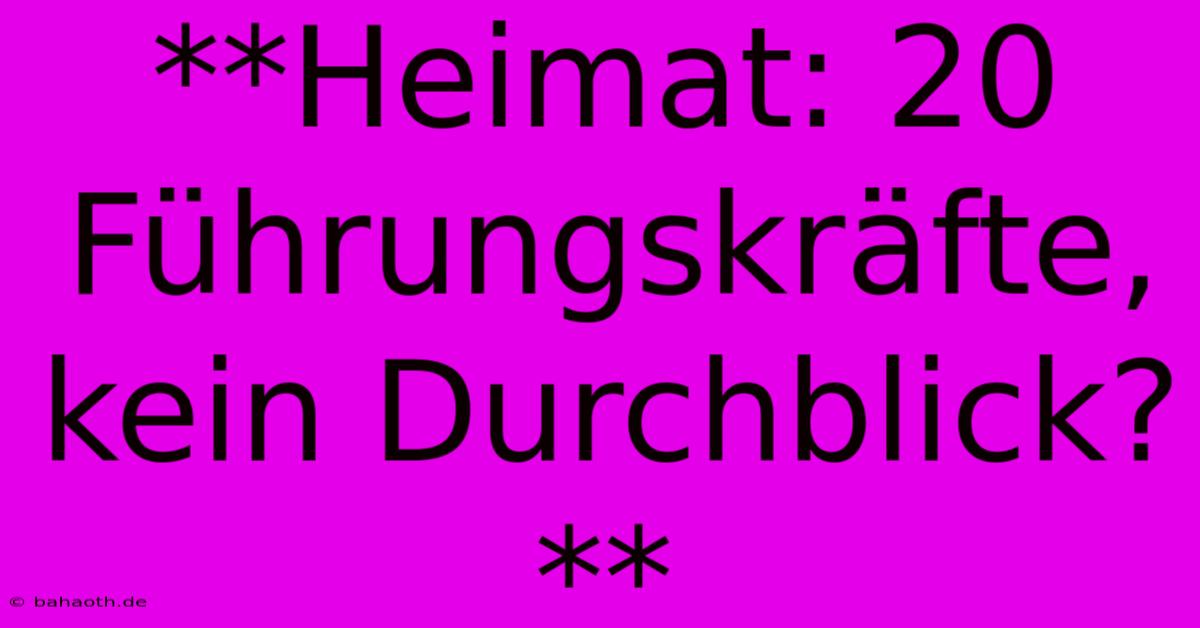 **Heimat: 20 Führungskräfte, Kein Durchblick?**